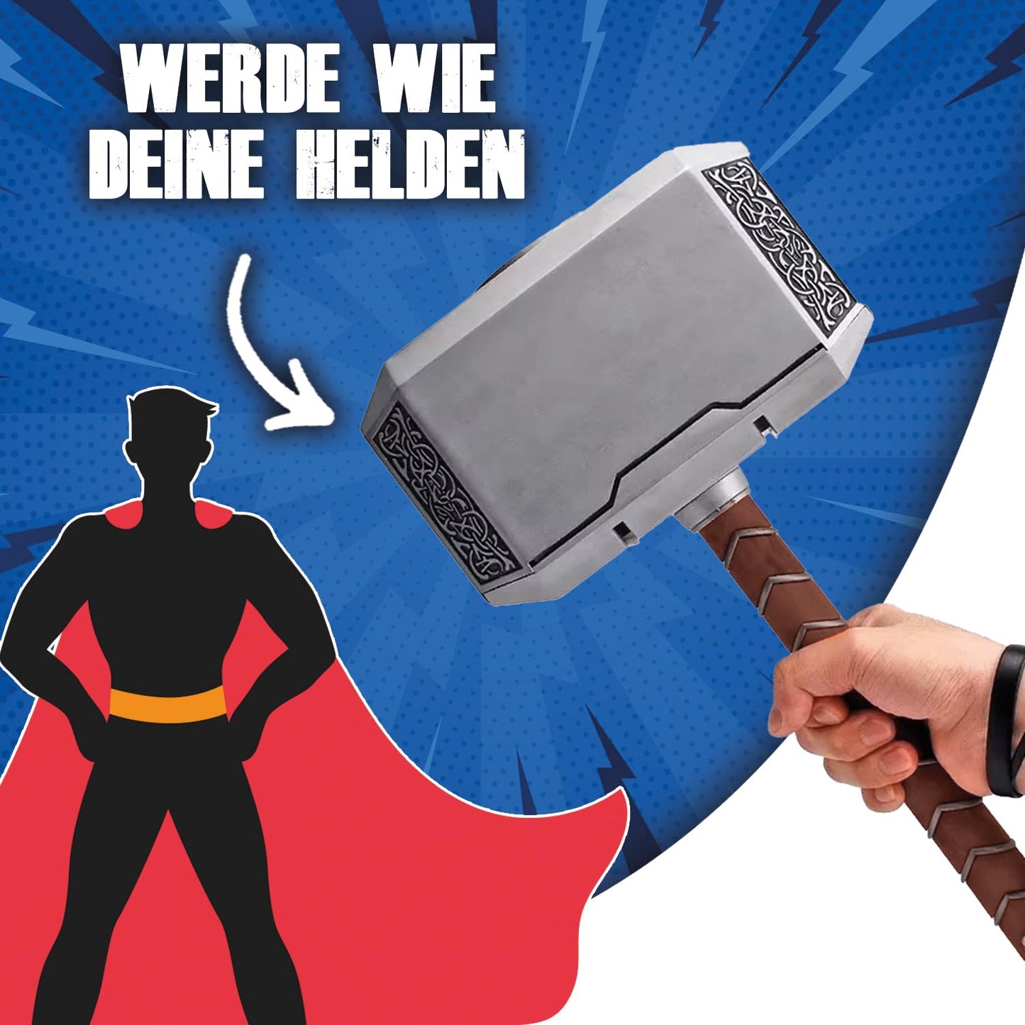 Large Thor's Hammer made of foam and PU resin | Ultra-realistic movie prop for kids and adults | Premium quality | Cosplay | Marvel | Halloween costume accessory | OriginalCup®