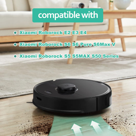 Main brush filter accessories for Xiaomi Roborock S6 Maxv S5 Max S6 S5 S6 Pure S60 S65 vacuum, replacement parts 2 main brush 4 Hepa filters 3 side brushes (White)