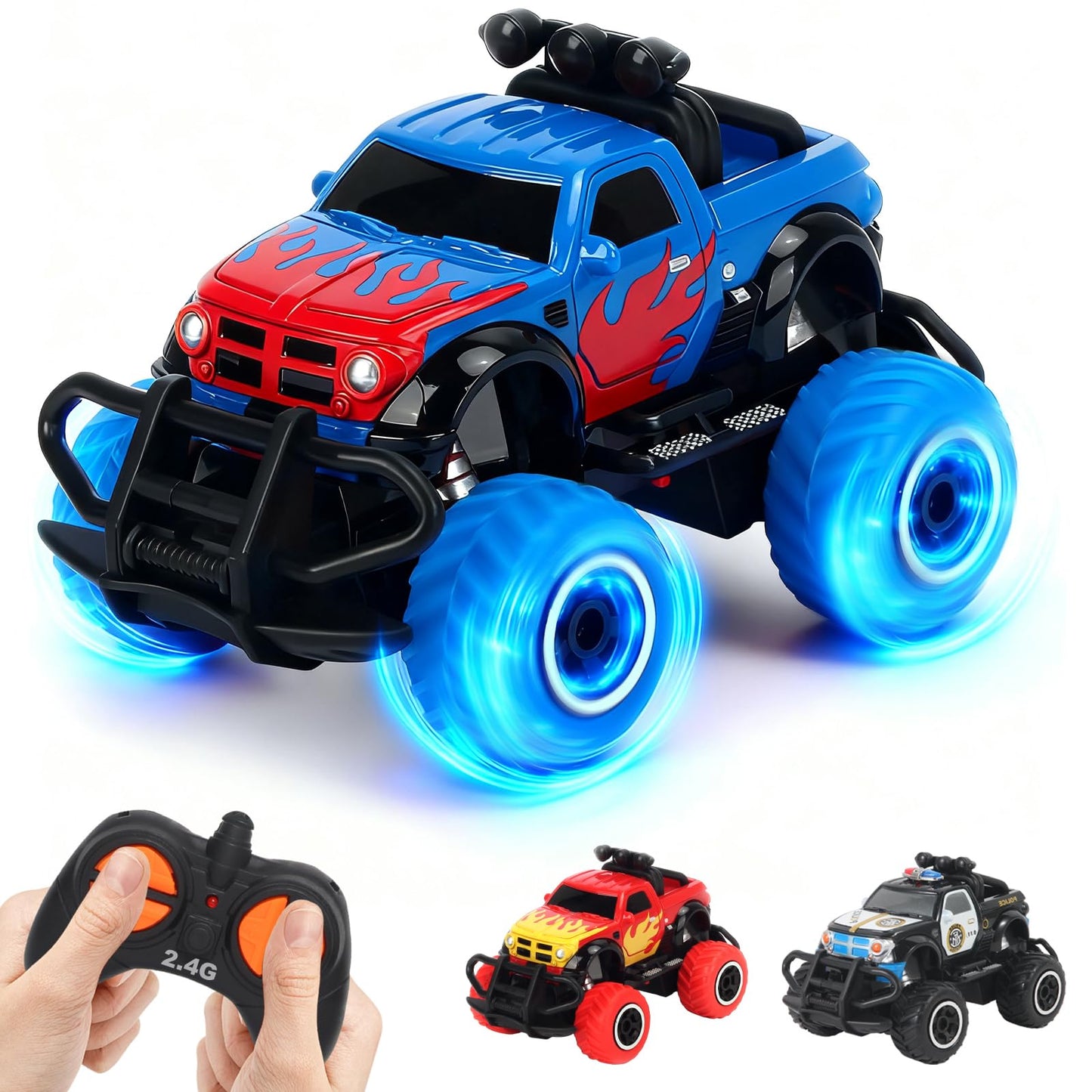 Pup Go Monster Truck Remote Control Car with Light for Kids 3-9 years, Durable Mini RC Car Fast Offroad Indoor Outdoor, Toy Toddler Christmas Birthday Gift Boy Girl, Blue