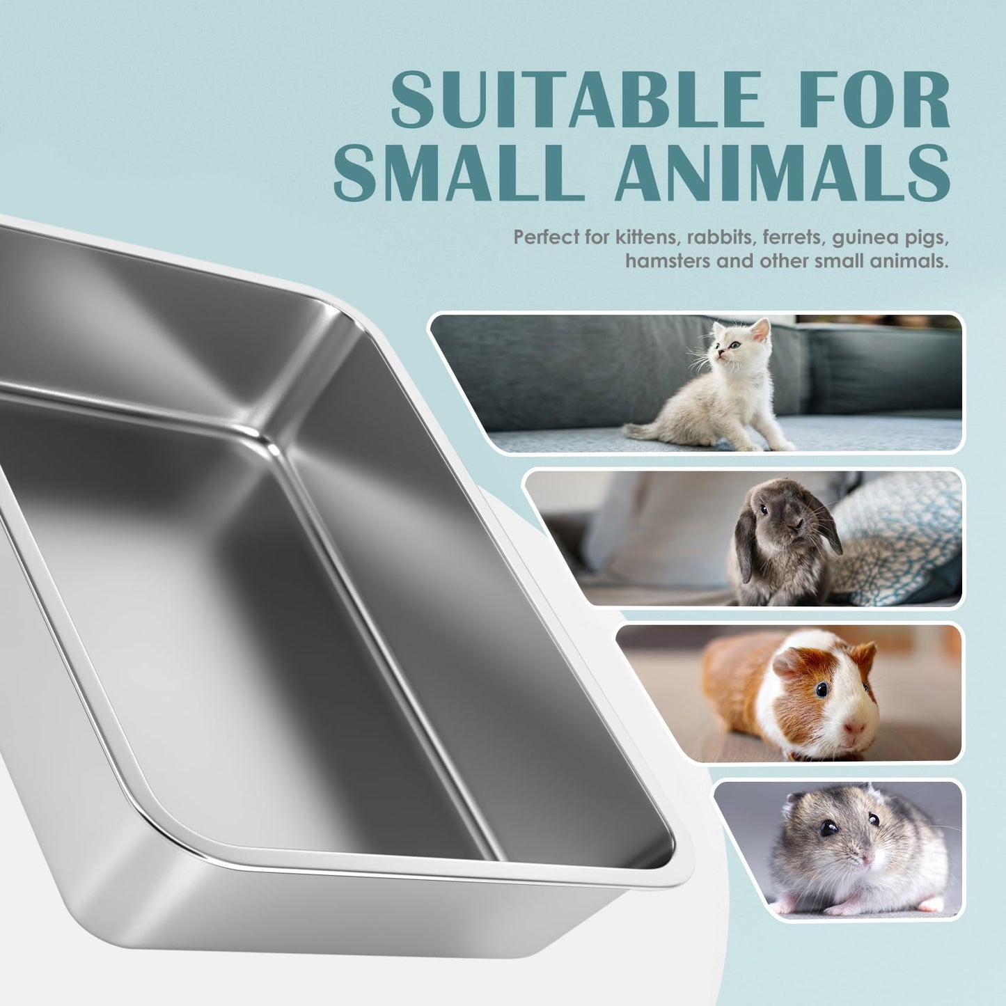 IKITCHEN Large Cat Litter Box Stainless Steel (45x35x10cm), Litter Box Cat Toilet, Cats and Rabbits Metal Toilet, Never Smells, Non-Stick Smooth Surface (Silver, 17.7" L x 13.5" W x 4" H)