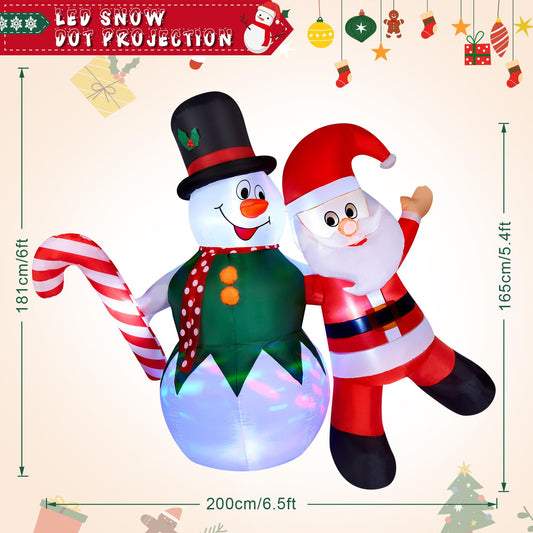 CAMULAND 180CM/6FT Inflatable Christmas Decorations Snowman and Santa Claus with built-in LED lights, Outdoor Christmas Blow up Decoration for yard, garden, and party