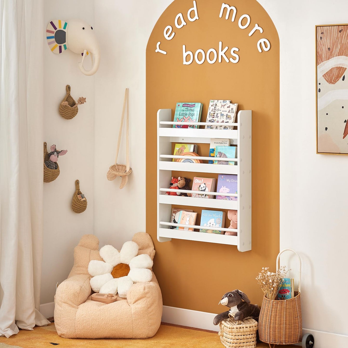 SoBuy KMB08-K-W Kids bookshelf wall shelf storage shelf with 4 shelves for books and decor white dimensions: 60x80x12cm
