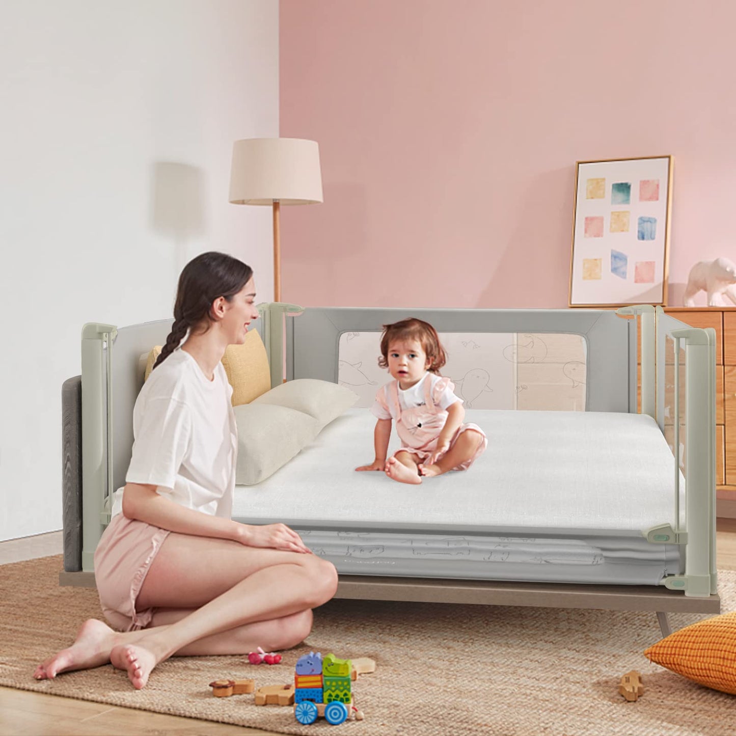 COSTWAY bed rail adjustable in height, bed guardrail with connecting accessories, baby bed rail, children's bed rail, fall protection for double, queen, and king-size bed (200cm)