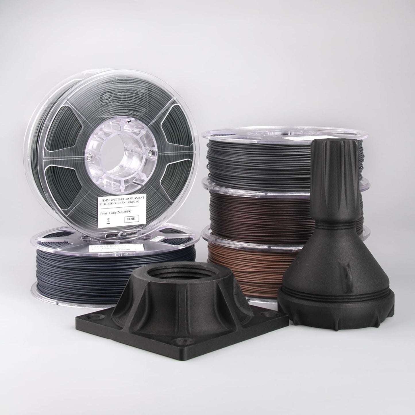 eSUN PETG Filament 1.75mm, PETG-CF carbon fiber filled PETG filament, 1KG spool (2.2 LBS) 3D printing materials for FDM 3D printers, dark green.
