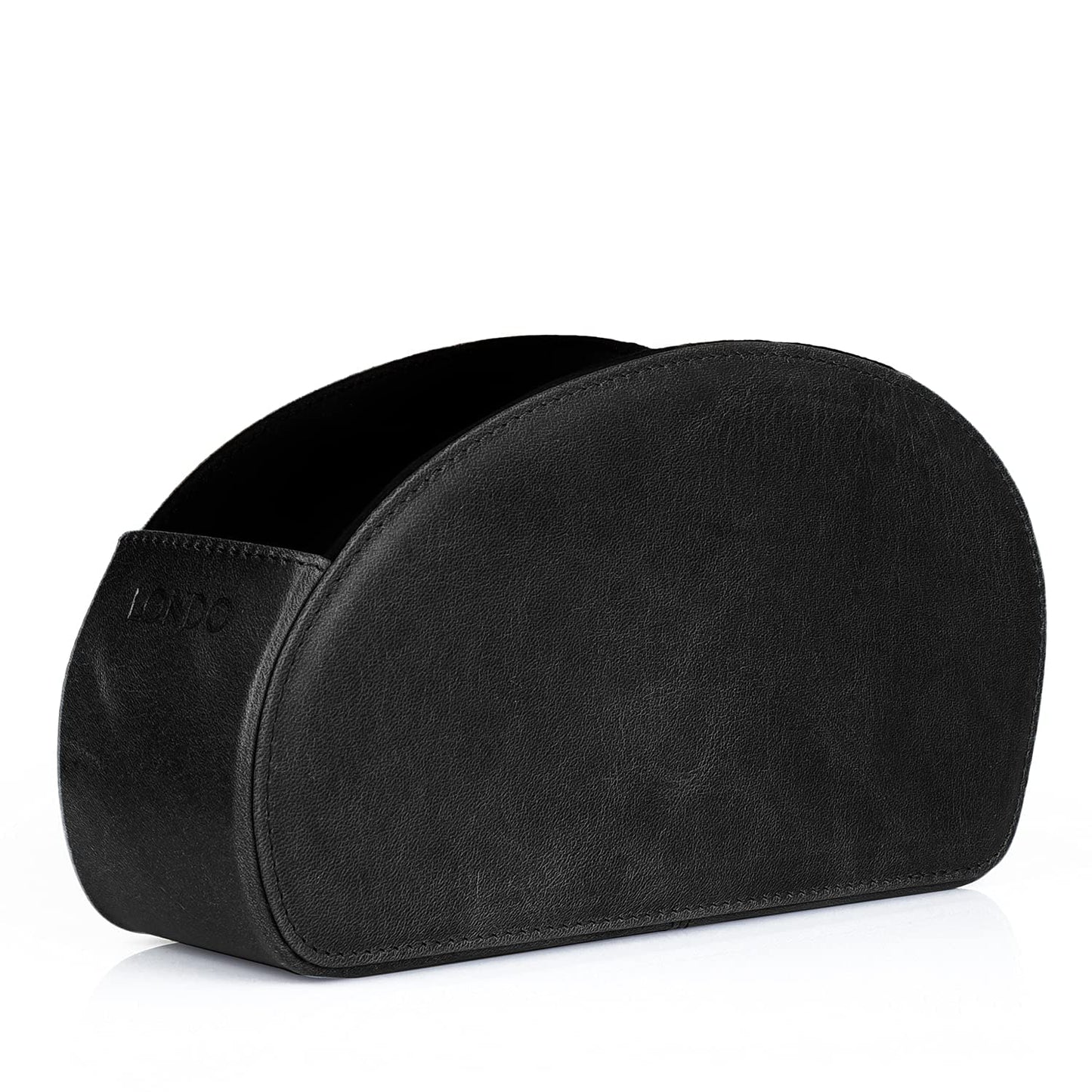 London Remote Control Holder with 5 pockets - space for DVD, Blu-Ray, TV, or Apple TV remotes - Italian genuine leather with suede lining - slim compact for living room storage.