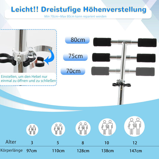 TENBOOM Kids Scooter 6 years, with 2 LED light-up wheels. Foldable and height adjustable, with rear brake. Suitable for boys and girls aged 3-10.