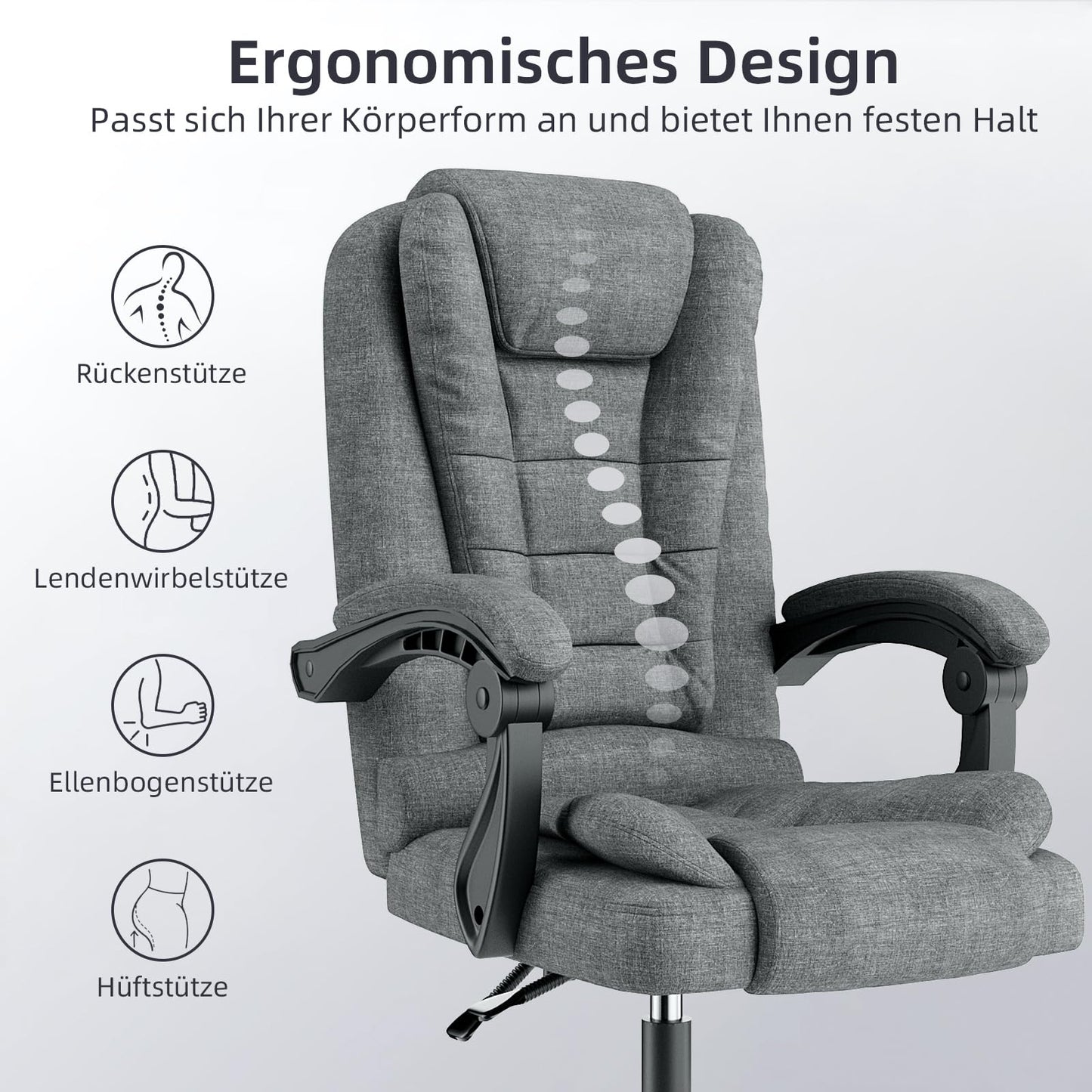 naspaluro Ergonomic Office Chair, High Back Desk Chair with Height Adjustable, Executive Chair, Reclining Chair for Office, Home, Dark Gray