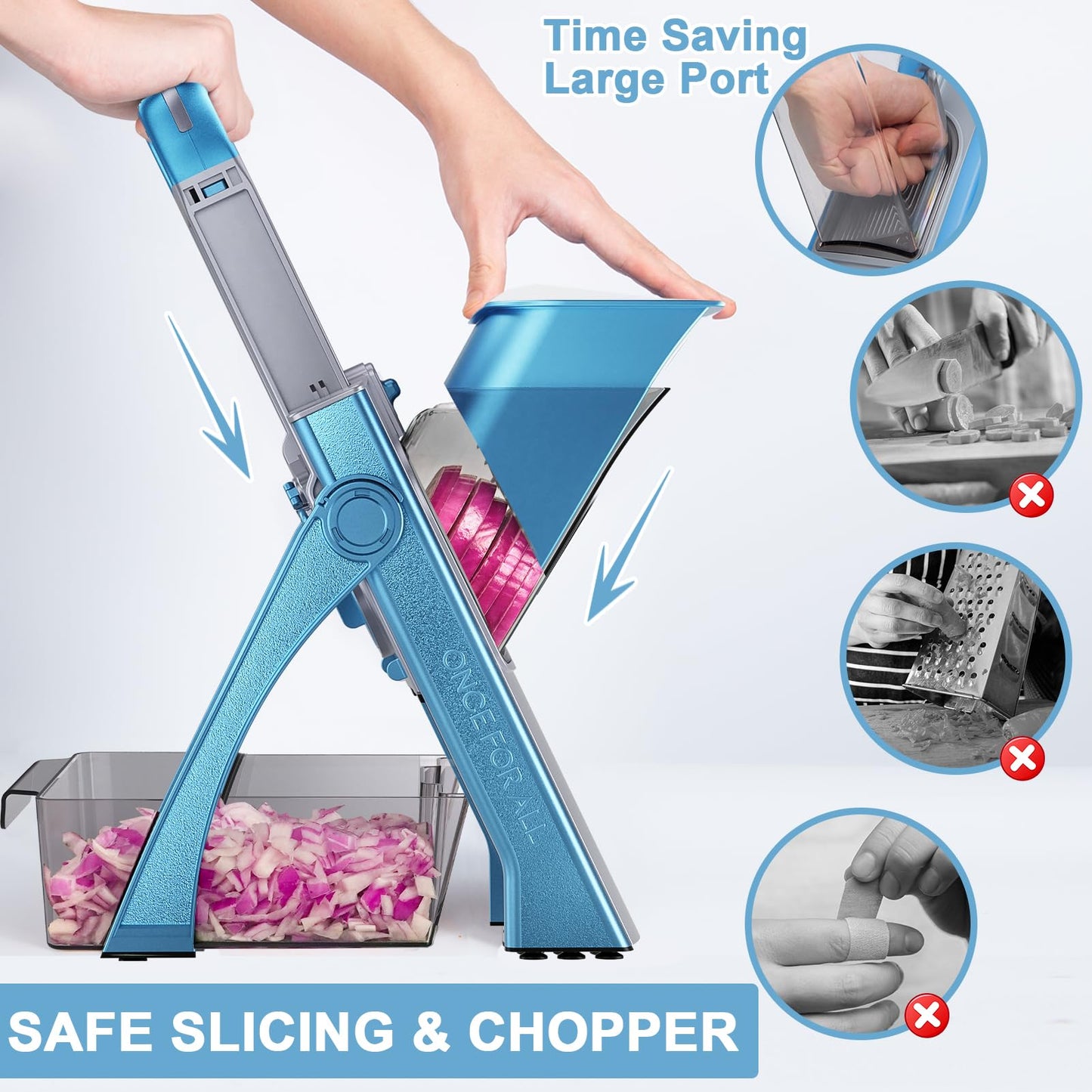 QYKIC Vegetable Cutter, ONCE FOR ALL Adjustable Vegetable Slicer Genius Mandoline Vegetable Slicer Potato Slicer Onion Slicer (Blue)