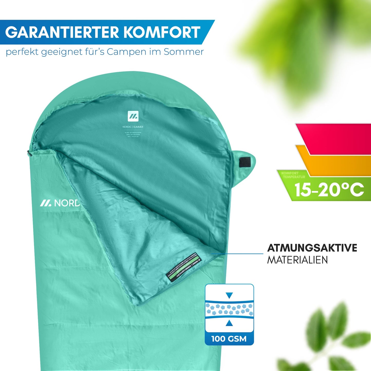 NORDMUT® Adult Sleeping Bag - compact & ultralight (900/1500g) - 3-season (250 GSM) & summer (100 GSM) - mummy sleeping bag for camping, outdoor & festivals.