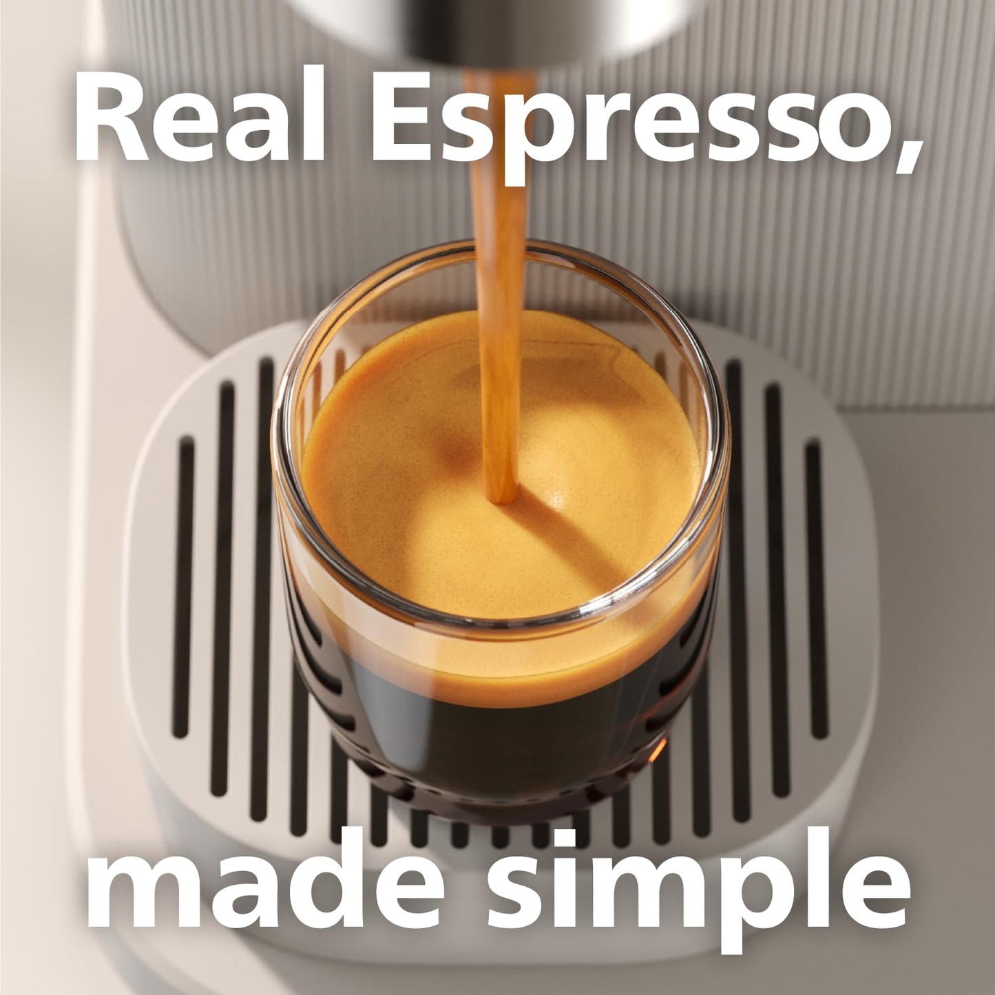 Philips Baristina Espresso Machine - Real Espresso, made simple. Compact coffee machine, natural white with ash wood portafilter, 16-bar pump pressure, automatic grinder, Cafe Crema (BAR302/20)