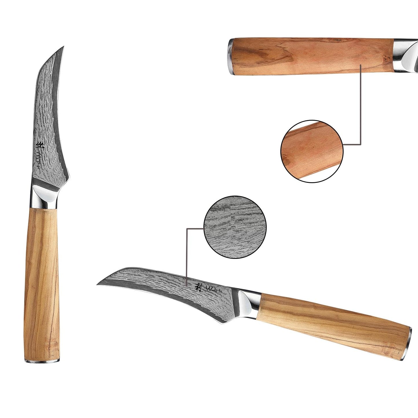 Wakoli Oribu peeling knife 8.5 cm kitchen knife made of 67 layers of real Damascus steel, AUS-10 core, 60±2 HRC, olive wood handle, professional chef's knife, vegetable & fruit knife, small Damascus knife, gift packaging