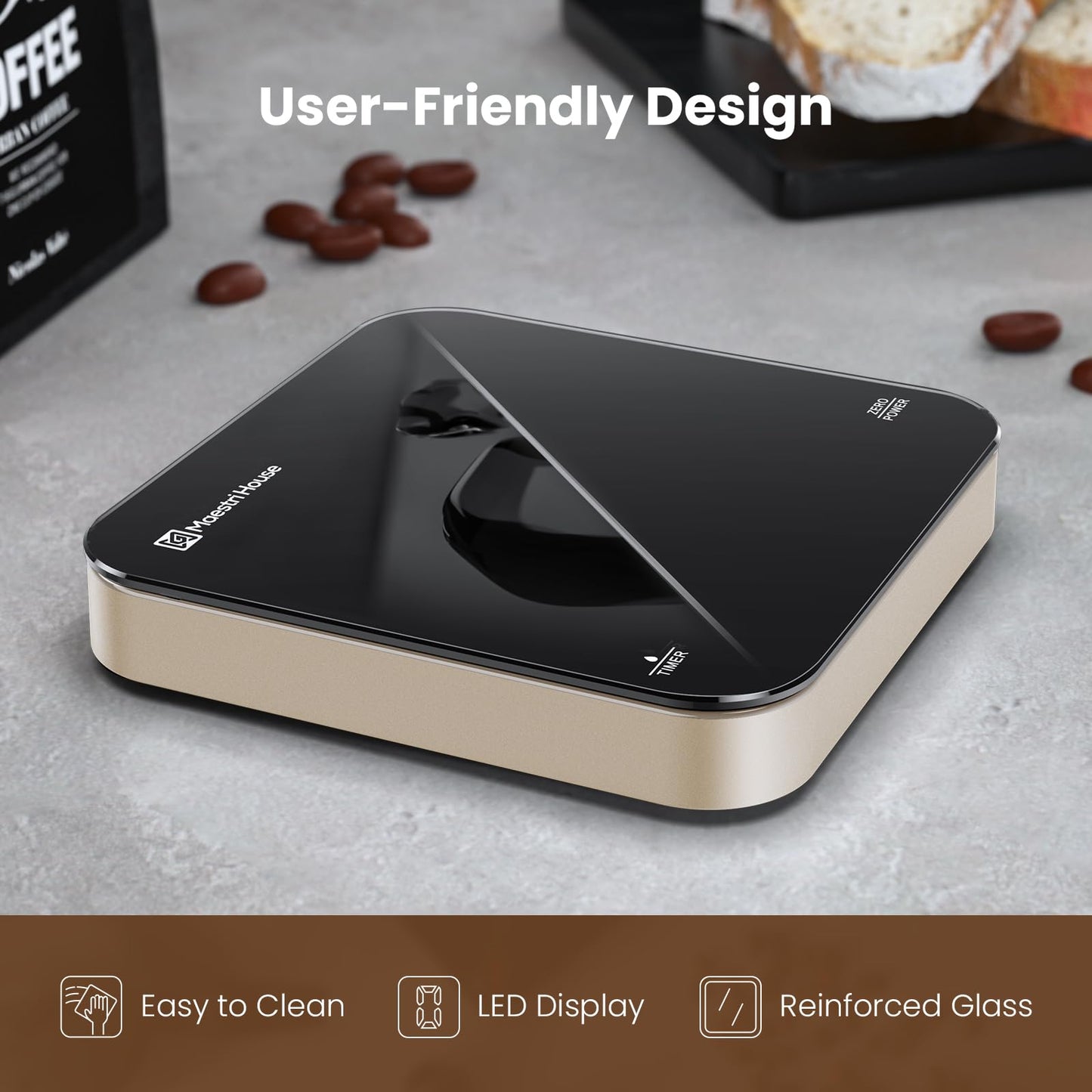 Maestri House Mini Coffee Scale with Timer, Rechargeable Espresso Scale, Precise 2kg/0.1g Scale for Espresso & Pour-Over, Portable Digital Kitchen Scale with Automatic Timing