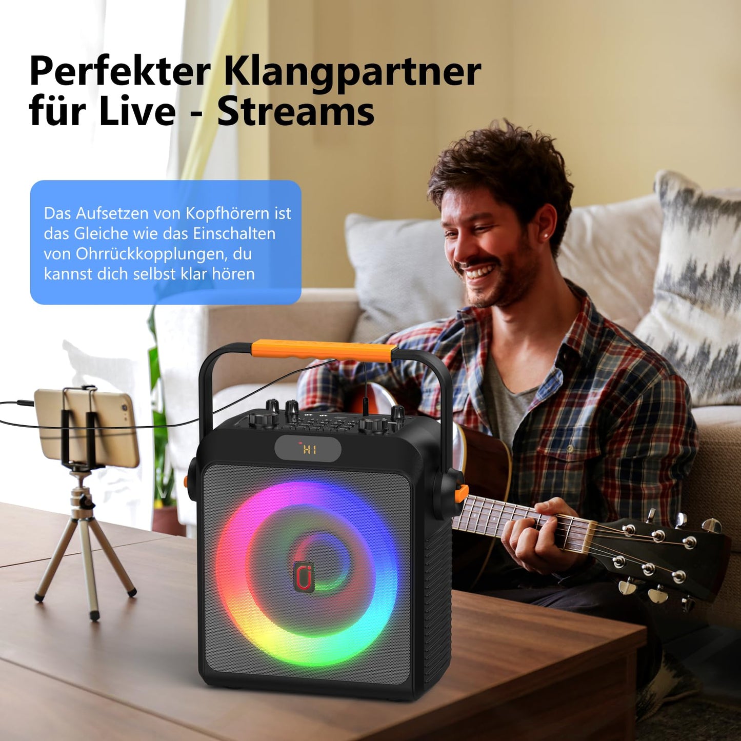 JYX Karaoke with 2 microphones, Bluetooth karaoke speaker, and DJ lights for adults and kids. PA system with microphone, karaoke, portable, for home and outdoor parties.