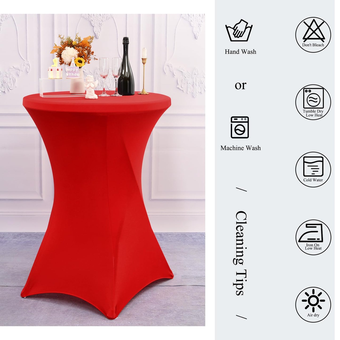 3 pieces of cocktail table covers 80cm, red table covers for Ø 80-85 cm cocktail tables and bistro tables, stretch tablecloth with foot pockets for wedding birthday party banquet (80 cm, red)