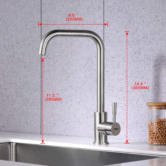 GRIFEMA kitchen faucet mixer 360° rotation - stainless steel kitchen faucet with high spout (271mm), sink mixer tap with G3/8'' connections, faucet with water column mode, brushed.
