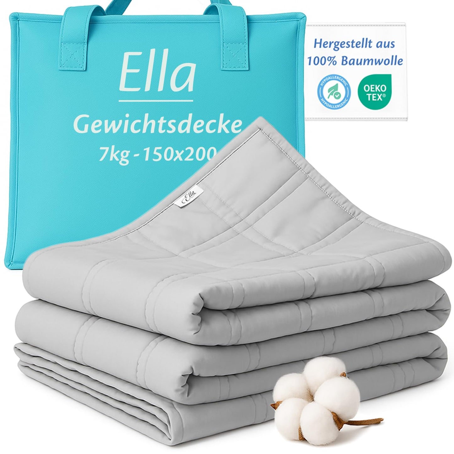 Ella Weighted Blanket 150x200 7kg - Anti Stress Therapy Blanket - Heavy blanket made of 100% cotton - Bed cover for deep sleep and better recovery - Weighted Blanket - For men & women weighing 55-85kg.