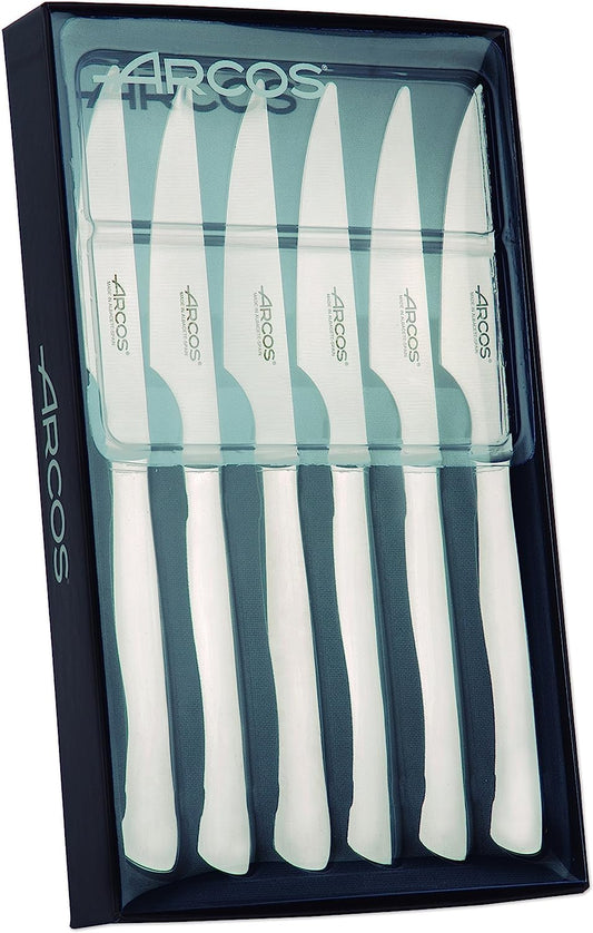 Arcos 378200 Table Knife - Set of 6 Steak Knives (6 knives) - Monoblock made from single piece stainless steel in silver color.