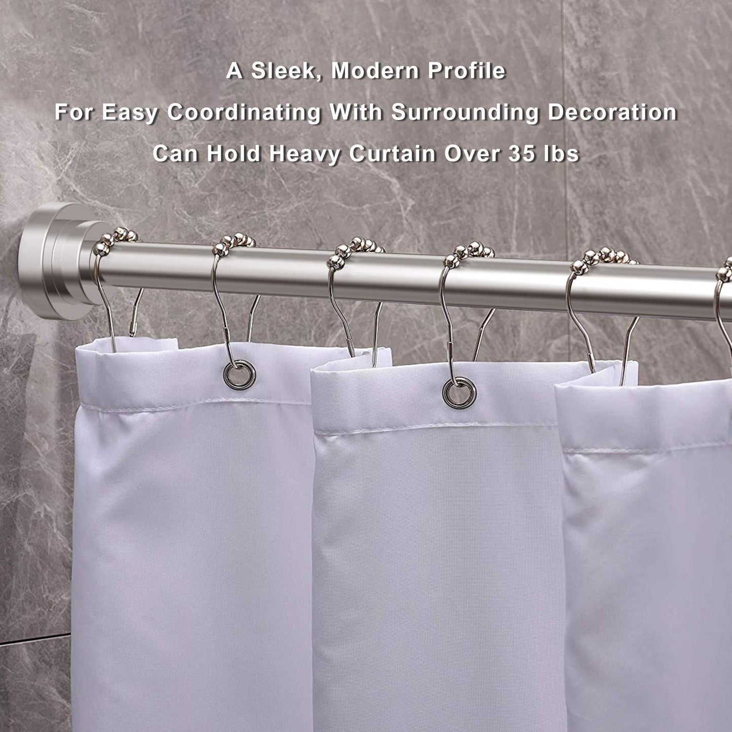 Telescopic pole silver 120cm-290cm shower curtain rod without drilling made of stainless steel extendable clothes rod adjustable by turning, secure grip for shower and bathtub 120 to 290cm