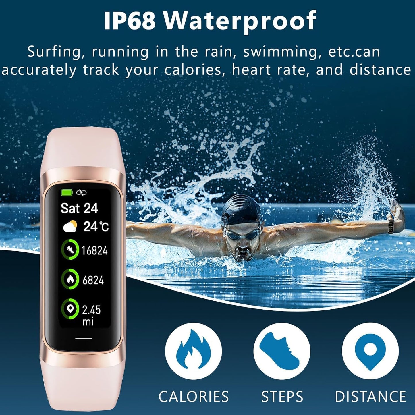 HTTWCOD Fitness Tracker 1.10" Screen Smartwatch for Men Women, Fitness Watch with 24h Heart Rate, Sleep, Activity Monitor, IP68 Waterproof, Sport Watch for iOS Android (Jet Black)