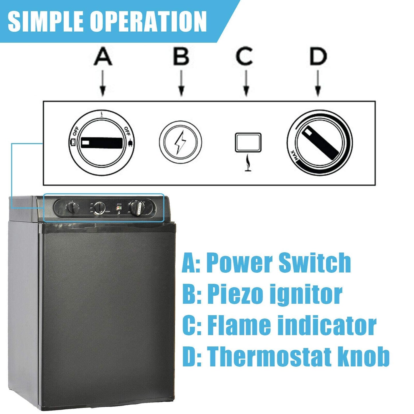 SMETA Refrigerator Gas 12V 230V, Gas Refrigerator, Camping Refrigerator, Caravan Refrigerator 12V Gas Refrigerator 60L 12V/230V/LPG for RV Camper Caravan, Black