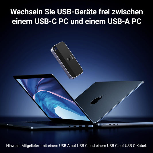 UGREEN USB C Switch 2PC USB Switch 3.0 with 1xUSB C Port and 3xUSB A Ports, 2 In 4 Out USB-C Switch USB Switch Aluminum Case with 2 USB-C to A/C cables for keyboard, mouse, printer, USB stick, etc.