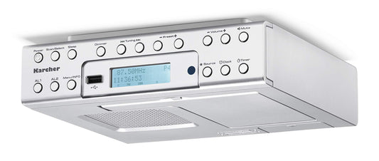Karcher RA 2030D Under Cabinet Radio with DAB+ / FM Radio (20 presets each) and MP3 playback - Alarm clock (Dual Alarm) / Countdown Timer - Smartphone holder & USB charger - Remote control