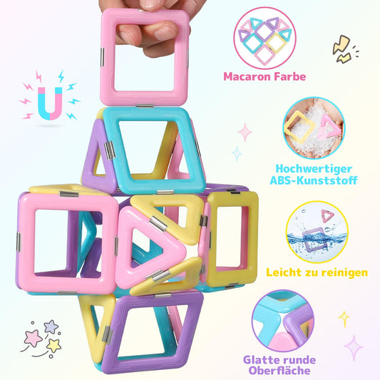 ECHOCUBE Magnetic Building Blocks, 120 pieces Magnetic Tiles with Magnet Wheel Set for Kids ages 3 and up, Magnetic Toy for girls boys Christmas Birthday Gift