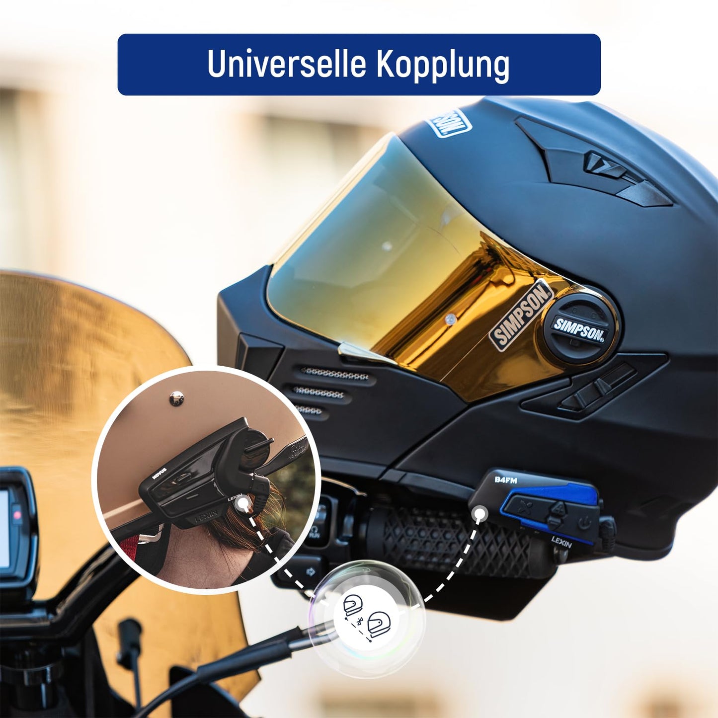 LEXIN B4FM Motorcycle Intercom, Helmet Headset for up to 10 riders with 2000m range, DSP and CVC noise cancellation Motorcycle Helmet Communication System with music sharing function.