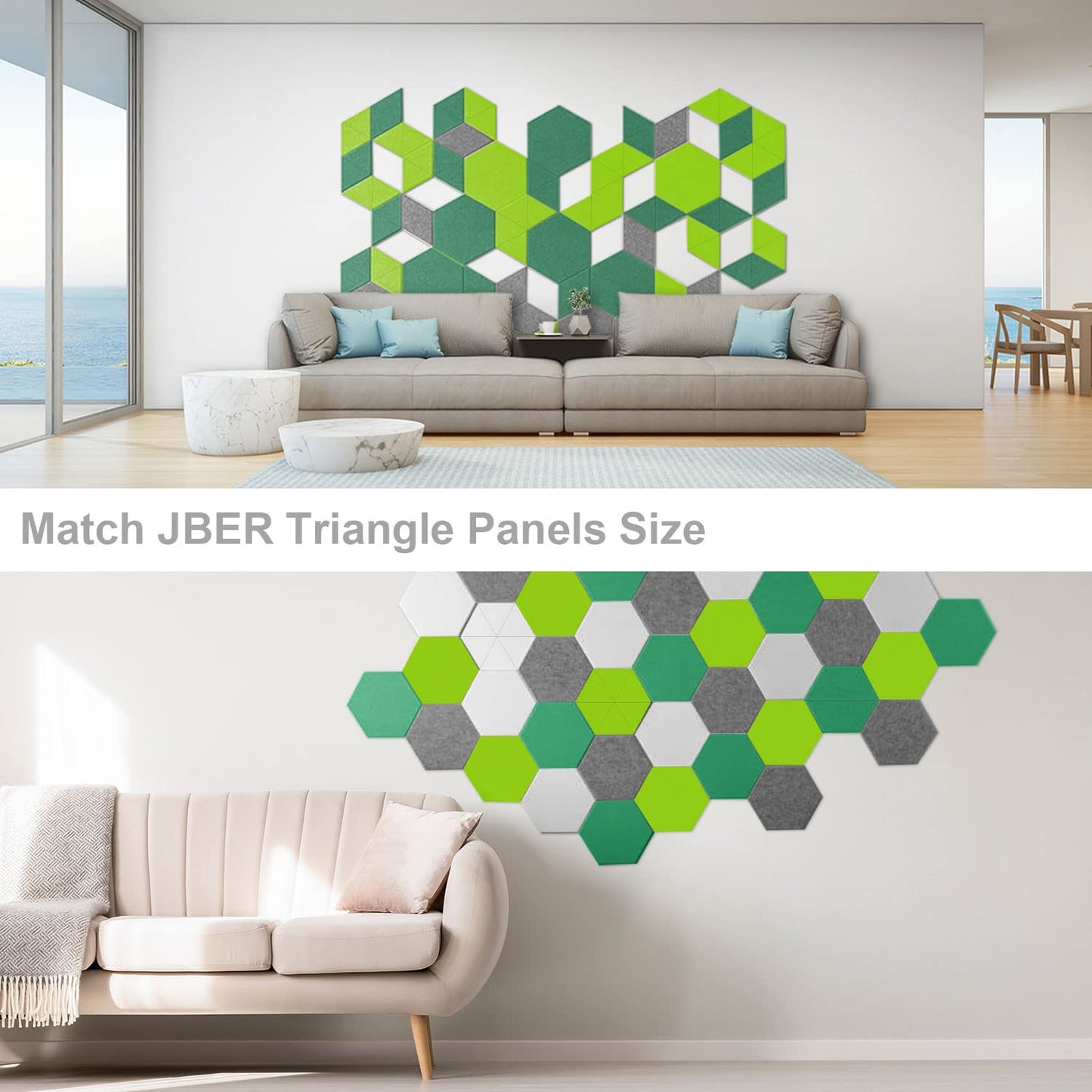 JBER Hexagon Acoustic Panels, Soundproof Interior, Sound Absorbing Panels, 35.6 x 30 x 1cm Beveled Edge High Density Wall Tiles, for Acoustic Treatment, (12 Pieces Green)