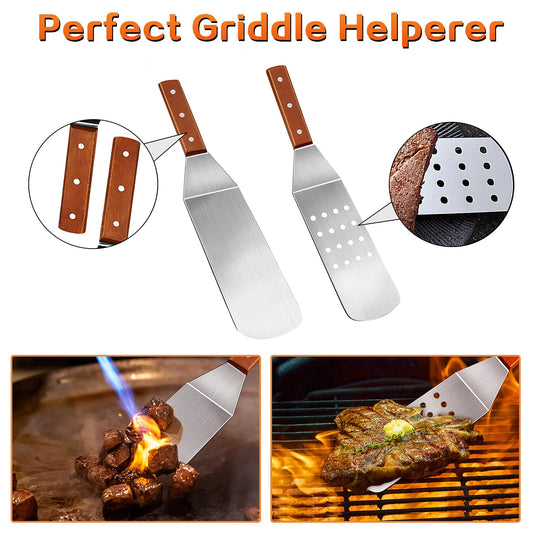 MAIKEHIGH BBQ Spatula Plancha Kit Stainless Steel Grill Utensils - 9 Piece Heavy Duty Stainless Steel Turner Set Professional Grill Spatula for Cooking, Camping, and Tailgating Men