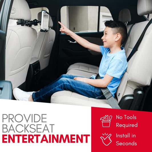 Macally car headrest mount for iPad Pro/Air/Mini, tablets, Nintendo Switch Silver