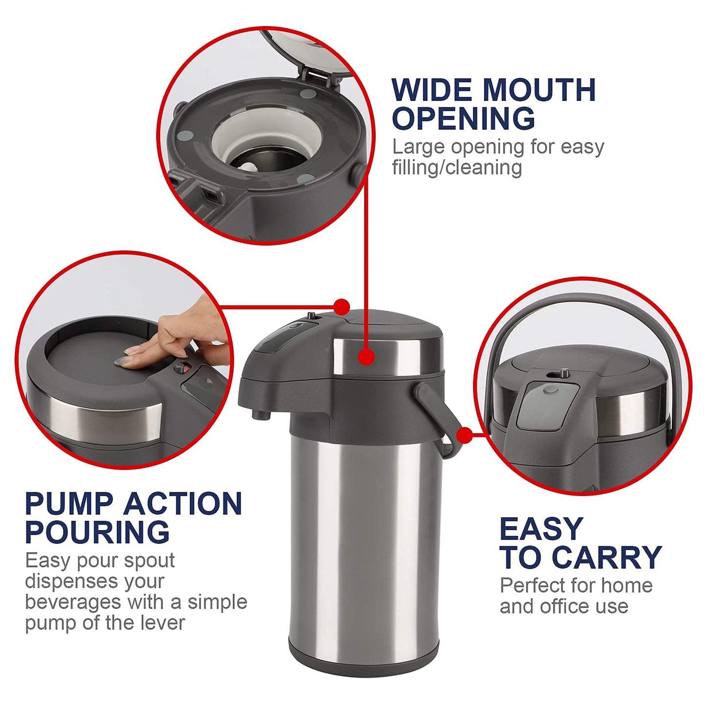 Olerd 4.0 Liter Pump Thermo Coffee Dispenser, Stainless Steel Double Wall Pump Vacuum Insulated Flask with Pump Mechanism, Coffee Carafe, Pitcher for 24 Cups (Silver)