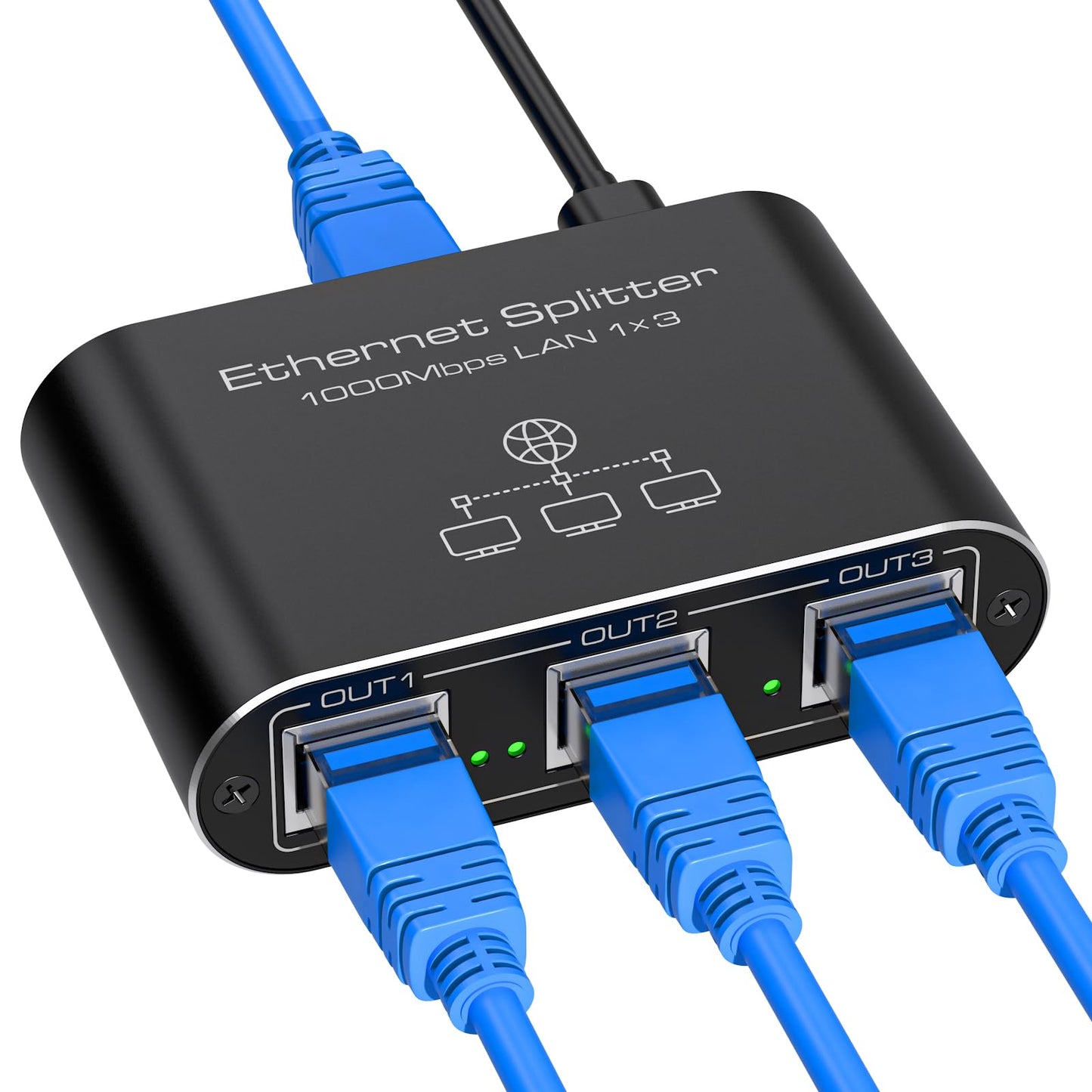 VEDINDUST LAN Switch 1 to 3 1000Mbps Network Splitter Aluminum Gigabit Ethernet Distributor With USB-C Power Cable for Computers, Routers, Set-Top Boxes