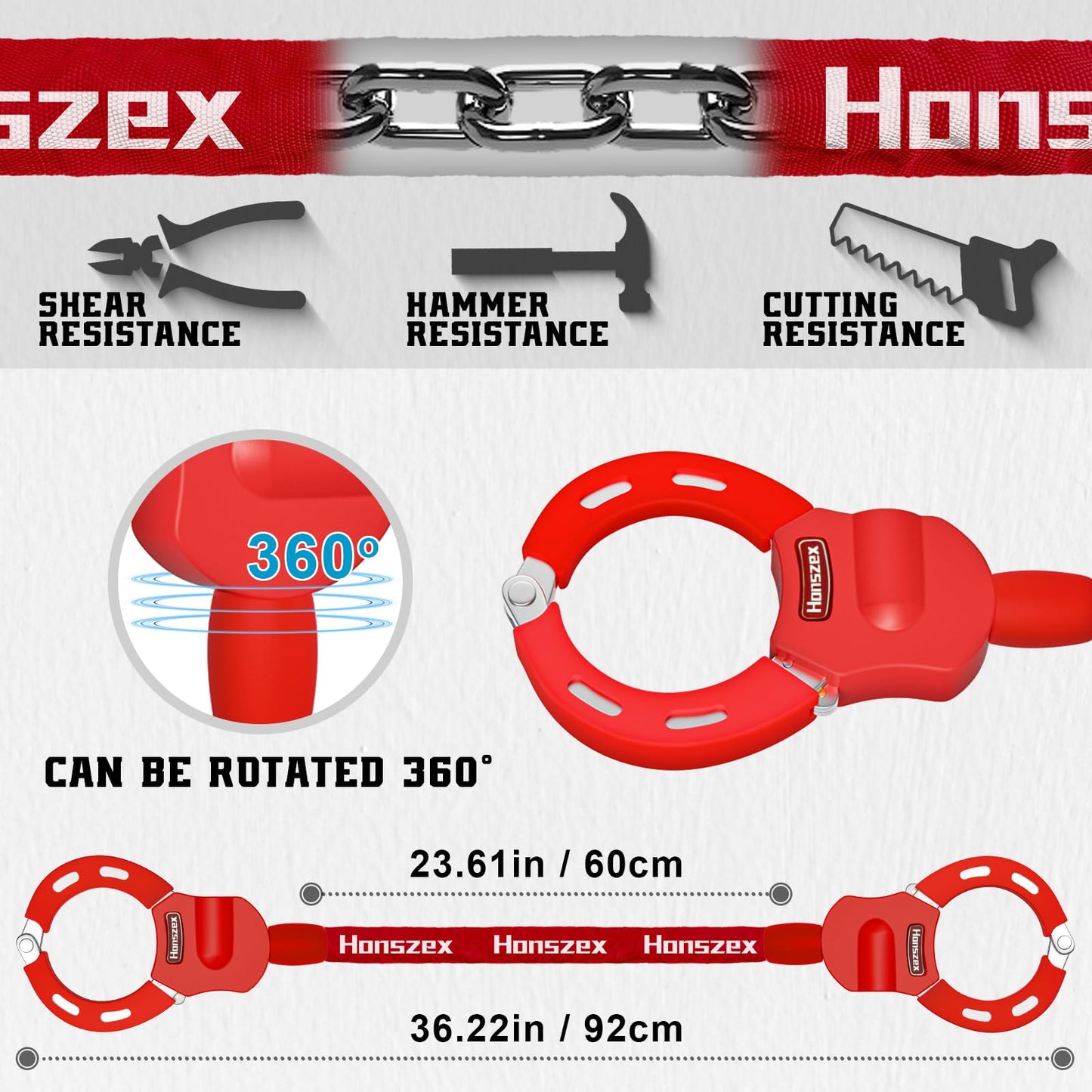 Honszex Scooter lock, scooter locks, theft protection, 92 cm, colorful handcuff lock, bicycle locks, high security with key, accessory for e-scooter, e-bike