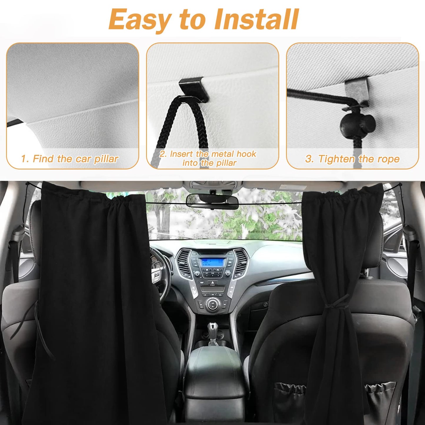 ZATOOTO Car Curtain Interior, Suede Window Blackout Sunshade for Car Front Rear Side Windows, Removable Magnetic Camping Curtain, compatible with automobiles (Black)