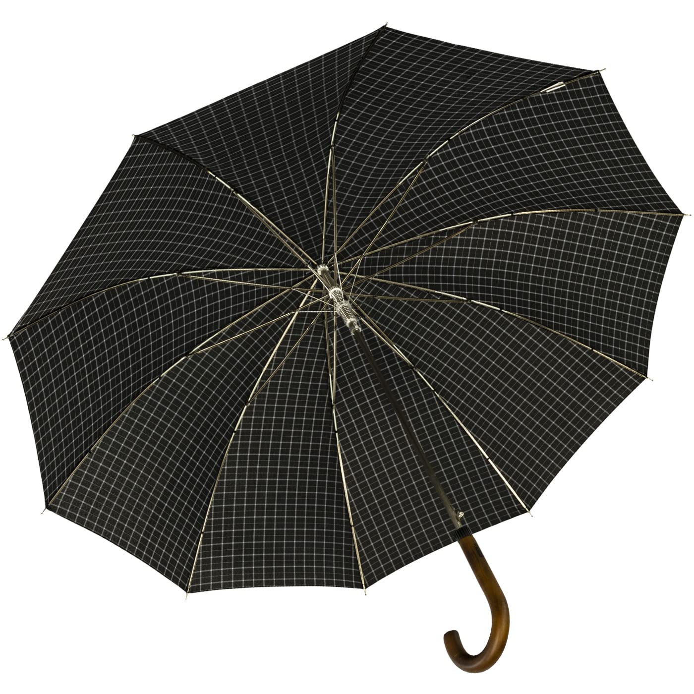 iX-brella Men's automatic umbrella with real wood round handle - black checkered