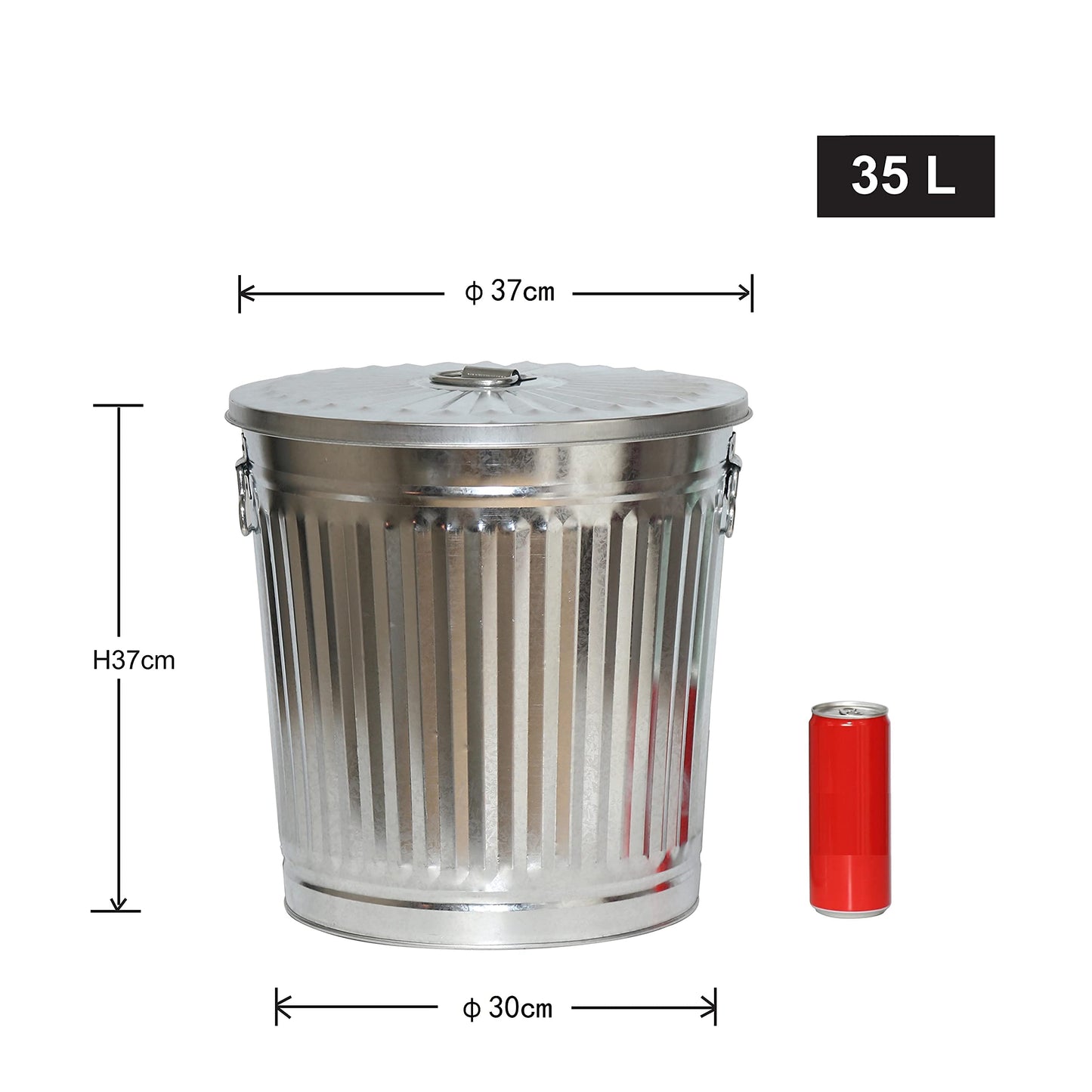 Jinfa Retro metal bin with lid and carry handles - trash can, ash bin, feed bin, pellet container, laundry bin - durable & versatile for kitchen, garden & household.