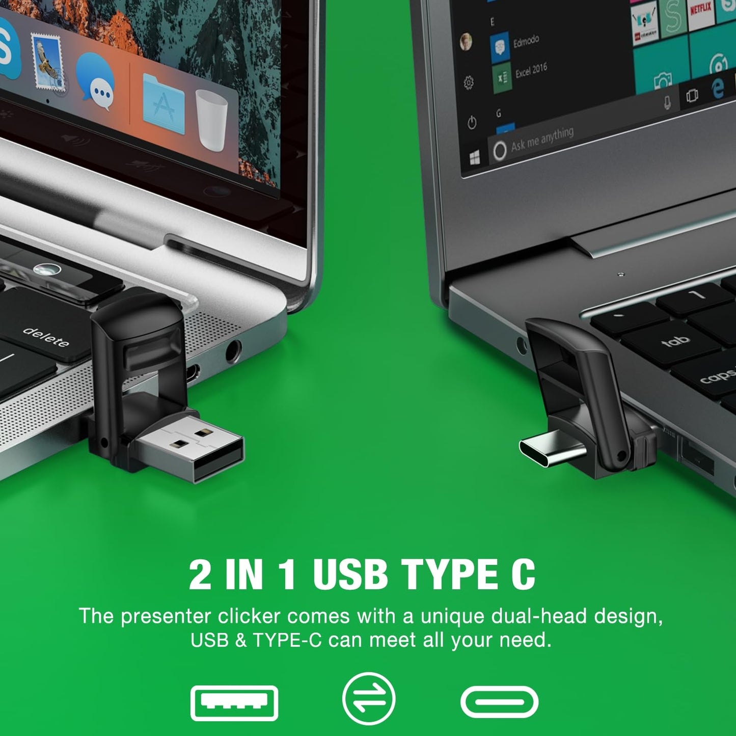 HELLCOOL Green USB C Presenter, 2.4 GHz Wireless PowerPoint Remote with USB C Receiver, Pointer for Presentations, Presentation Remote for Windows/Mac/PowerPoint/Keynote/Google Slides