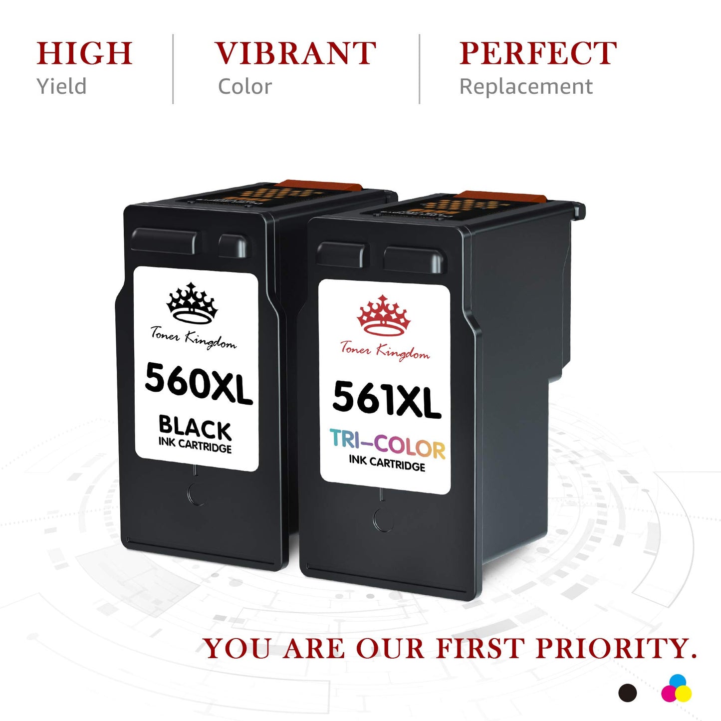 Toner Kingdom Ink Cartridges PG-560XL CL-561XL Printer Cartridges Multipack Compatible for Canon 560 561 Cartridges for Canon TS5350 Ink TS5351 TS7450 TS7451 TS5352 TS5353 Tray (1Black, 1Tri-Color)