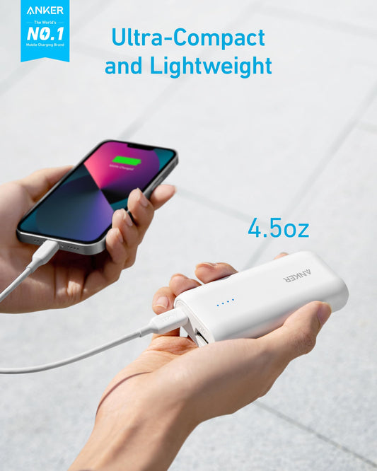 Anchor 321 Powerbank (PowerCore 5K), 5200mAh external battery, Compatible with iPhone 12 and 13 series, Google Pixel, LG, and more (No power adapter)(White)