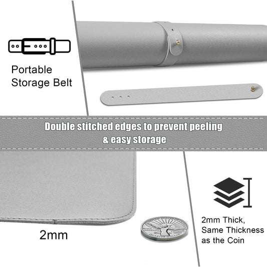 BLESWIN Desk Pad - Double-sided cork and leather desk pad, mouse & keyboard mat, non-slip desk protector for computer and laptop (light gray, 140x43CM)