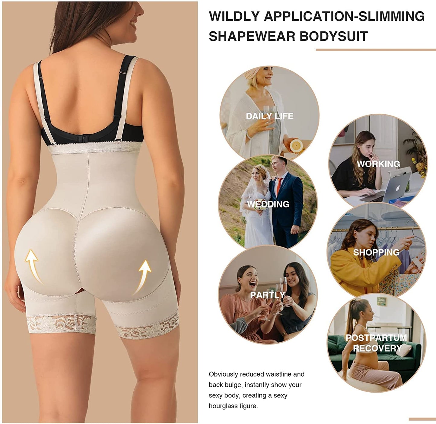 FeelinGirl Women's Shapewear Panty with Tummy Control Effect Shapes instantly and Tightens effectively, XL (EU 46-48), Beige with Zipper