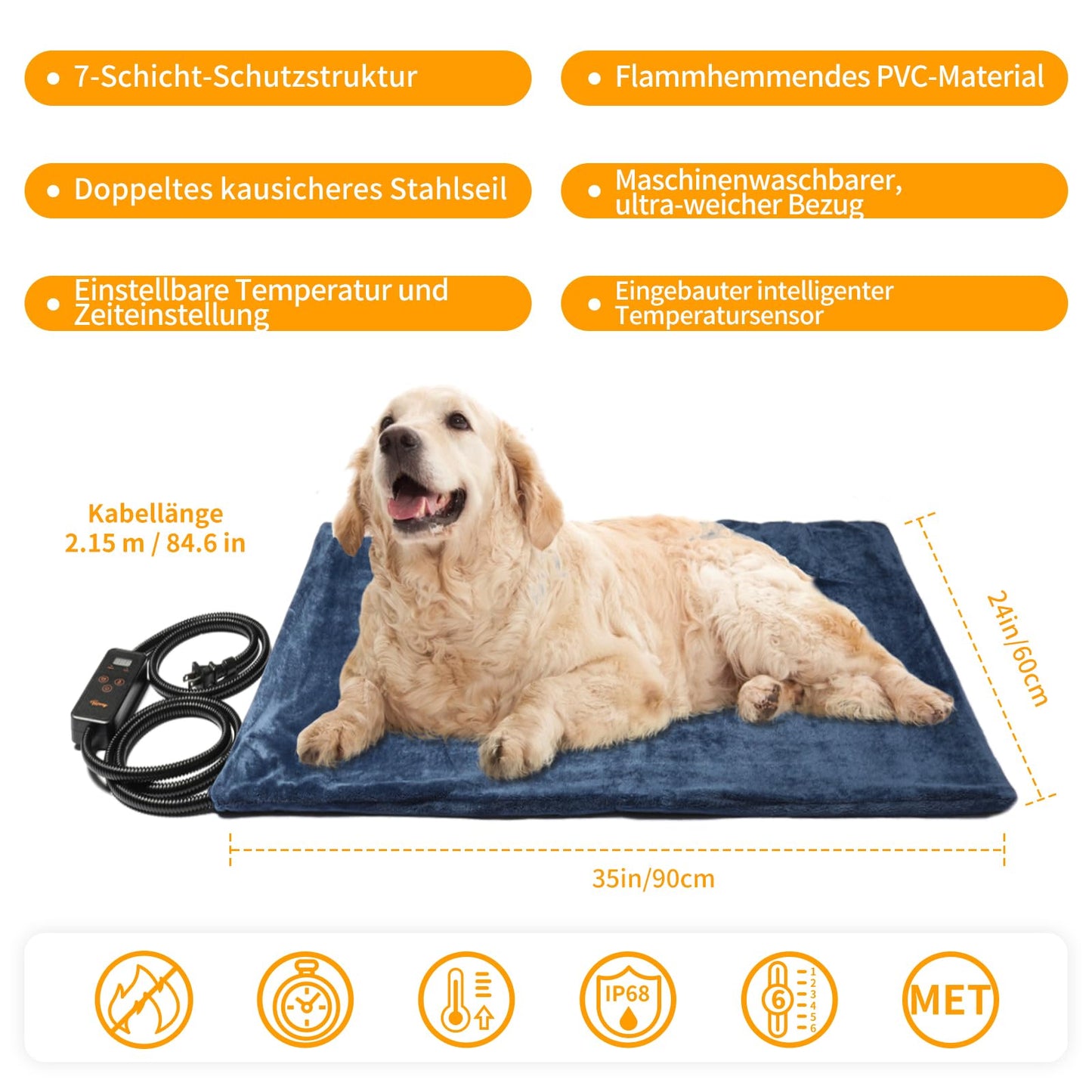 Toozey Cat & Dog Heating Pad Indoor 90*65cm, Timing & Temperature Adjustable Safe Electric Pet Heating Blanket, Soft Warming Blanket for Newborn/Small/Elderly Cat and Dog
