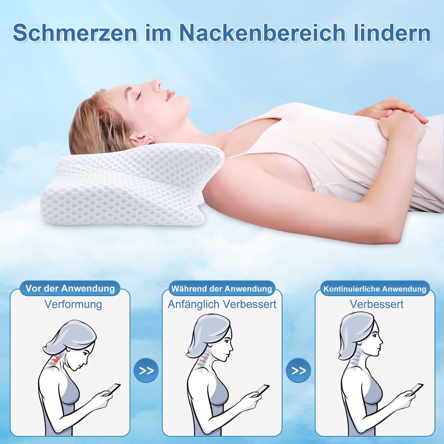 SAHEYER Memory Foam Pillow Neck Support Pillow, Ergonomic Orthopedic Pillow Side Sleeper Pillow Neck Pillow for Side, Back & Stomach Sleepers