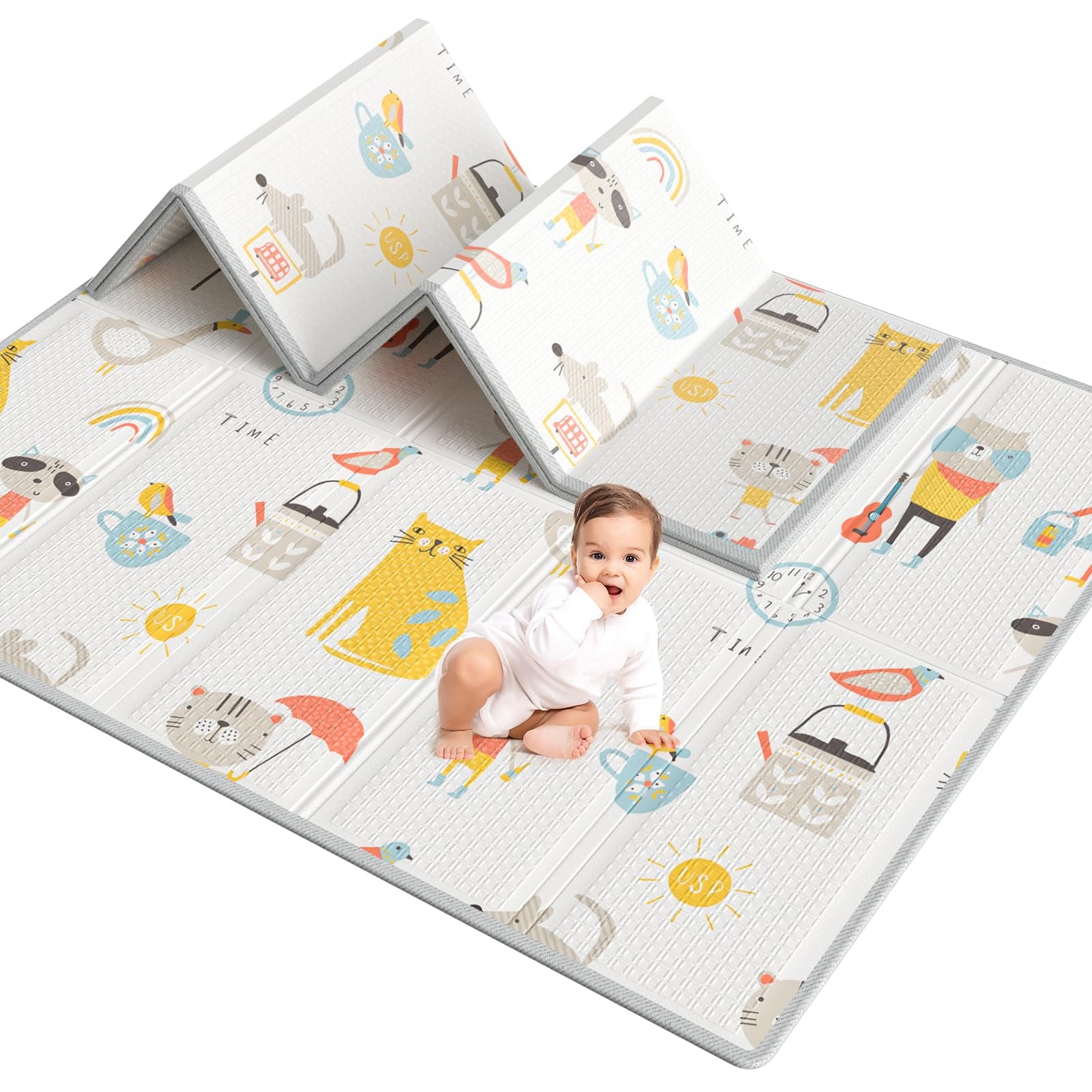 Uanlauo Foldable Baby Play Mat, Elephant Baby Crawling Mat Non-Toxic, Kids Play Mat with Edge Reinforcement, Crawling Blanket for Baby