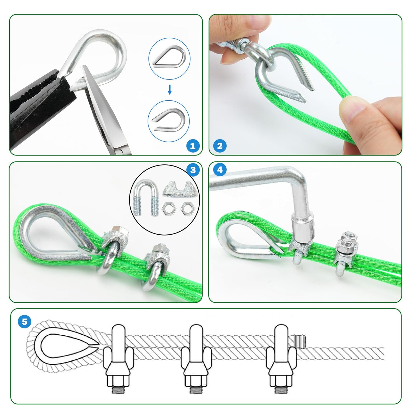 3mm PVC coated wire rope, 30M metal steel wire trellis kit, multi-use clothesline cable for T post | Climbing vine plants outdoors | String light hanging kit