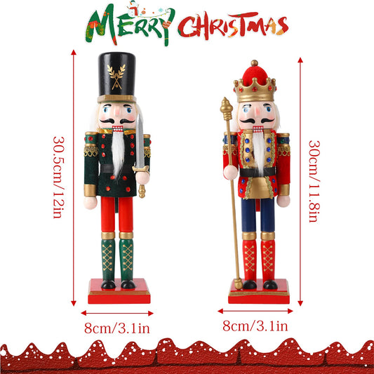 2 pieces Christmas Nutcracker Soldier Wooden Marionette Ornament 30 cm Nutcracker Toy Classic Traditional Christmas Desktop Decorations