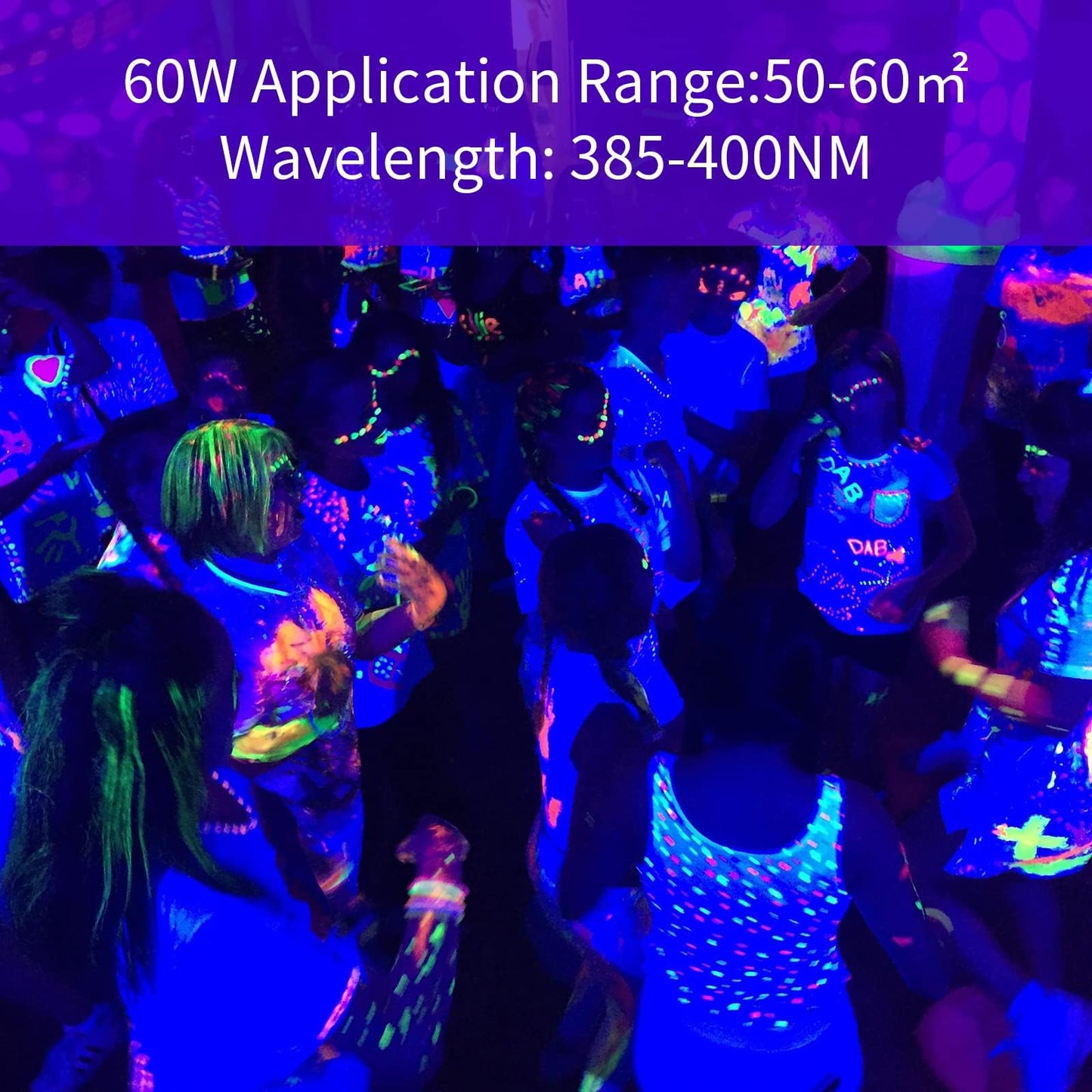 MEEKBOS Blacklight Projector, 2 pack 60W LED Blacklight lamp, IP66 Waterproof Outdoor UV Floodlight with plug, 385-400NM spotlight for Blacklight Party, GLOW, Halloween, Fluorescent Painting.