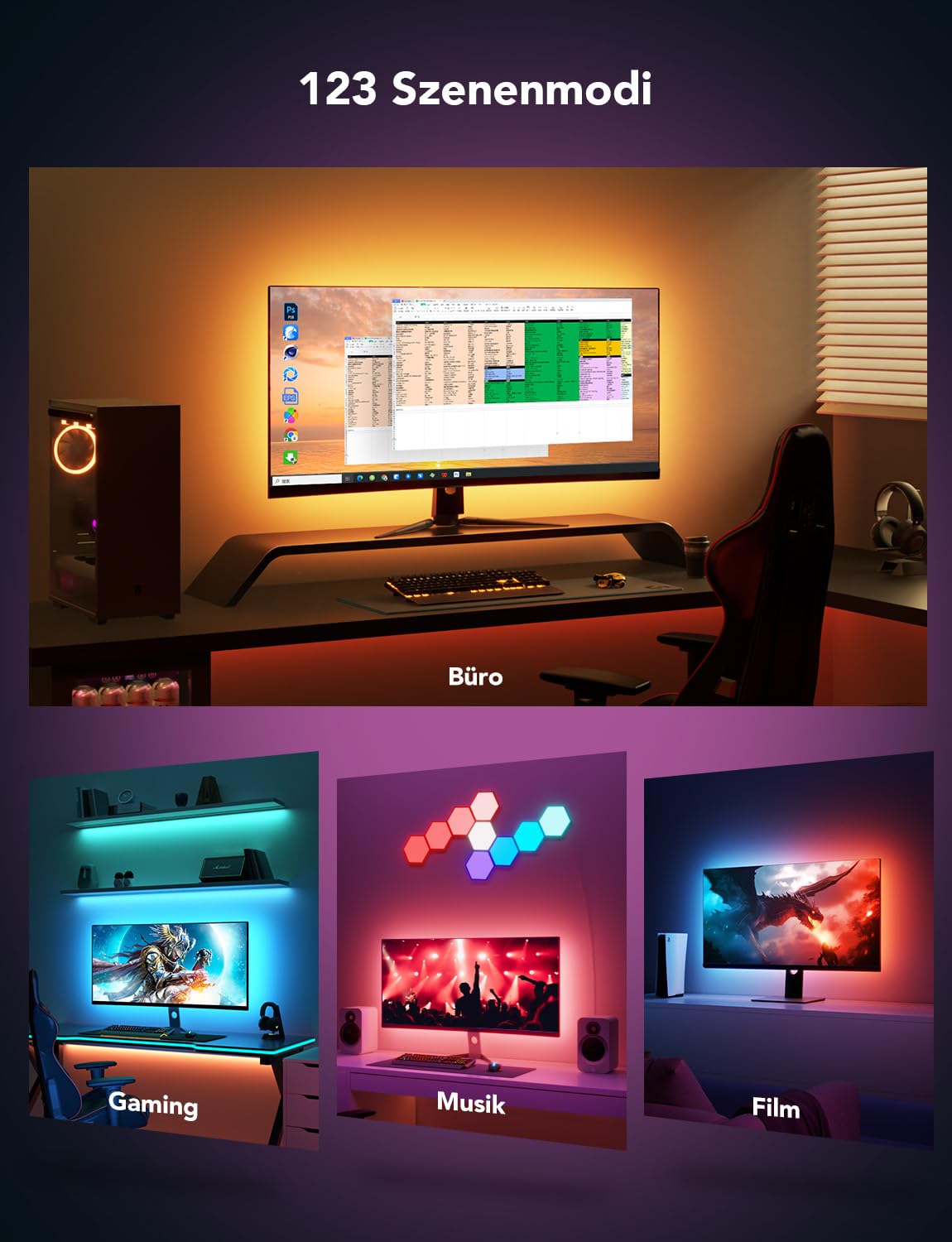 Govee Gaming Light for Monitor G1, TV LED Backlight for 27-34 inch TV or PC, Smart RGBIC Wi-Fi TV Backlight, Double Beads with 123 Scene Modes, App Control, Compatible with Alexa