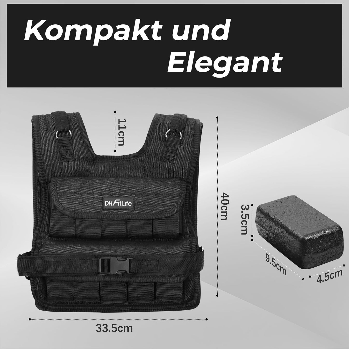 DH FitLife Adjustable Weight Vest 20kg Compact and Stable for Muscle Building and Strength Training | Weighted Vest | Running Vest for Women Men | Fitness Vest Training Vest